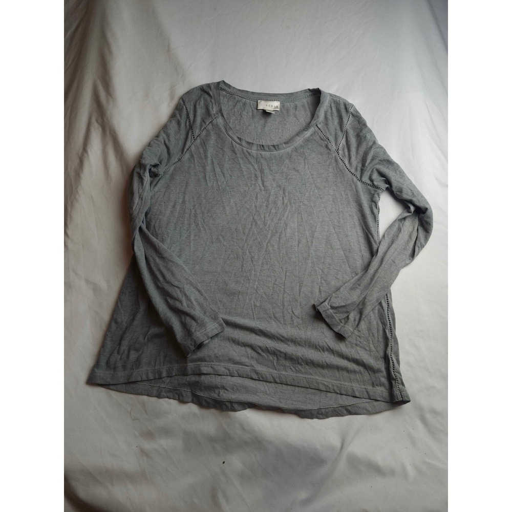 Kenar‎ Womens Grey Long Sleeve Scoop Neck Top Crochet Detail Size Large